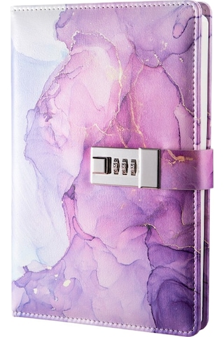 Tuomeng A5 Moda Şifre Kitabı Kilitli Yaratıcı Hesap Notu Dizüstü Şifre Kitabı-mor
