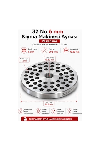 32 No 6 Mm Kıyma Makine Aynası Paslanmaz
