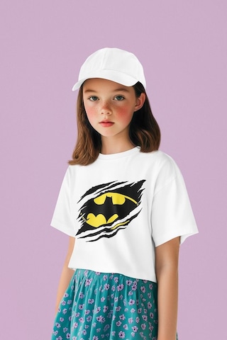 Sevbano Batman Baskılı Unisex Dc Film Karakteri Çocuk Tişört 3-12 Yaş Beyaz