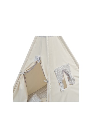 Exorbaby Lüks, Büyük Boy, Ahşap ve Pamuklu Naturel Kumaş, Toplanmaz, Devrilmez, Puf Minderli Oyun Çadırı Gri