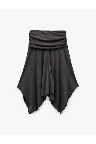 Koton Viskon Karışımlı Drape Detaylı Asimetrik Midi Etek Antrasit 6sal70063ık