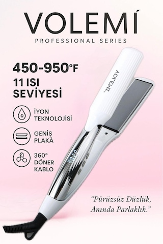 Volemı V-0110 Geniş Seramik Plakalı Saç Düzleştirici Hızlı Isınma Dijital Led Ekran Parlak Ve Pürüzsüz Saçlar