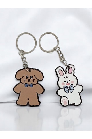 Mansura Kawaii Bunny Bear Çift Sevgili Anahtarlık 2 Adet