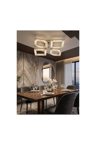 LumiaLighting Vesta Model Gümüş 4"lü Kumandalı Ledli 3 Renk Modu Kristal Salon Mutfak Yatak Çocuk Odası Avize