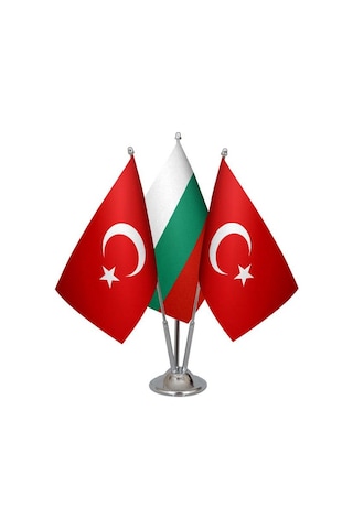 Masa Üstü Bulgaristan Bayrağı Türk Bayrağı Üçlü Krom Direk Masa B