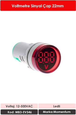 Momentum 22mm Voltmetre Sinyal Lambası 12-500VAC Kırmz. MB3-EV546
