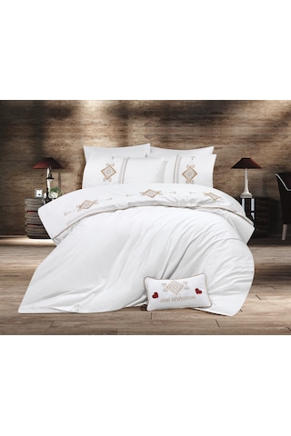 Goldroom Aysima 4 Yastıklı %100 Pamuklu Nevresim Takımı 7 Parça Vizon