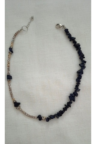 Lacivert Yıldız Doğal Taşlı Dorika Boncuk Bayan Kolye Gümüş - Mavi