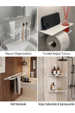 Metal Banyo Seti Mat Beyaz