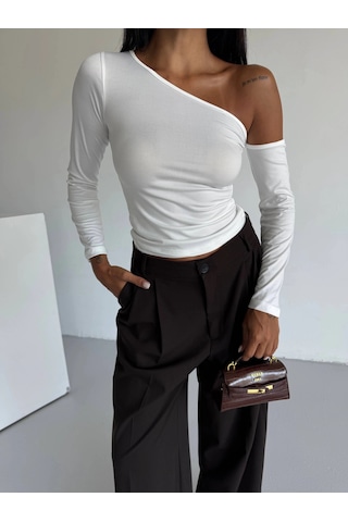 Omuz Detaylı Kollu Bluz Beyaz F2336 Beyaz