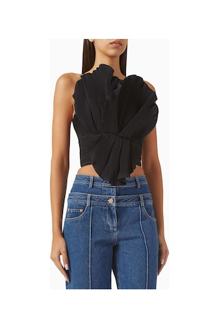 Acler Newtoft Gathered Top - - %100 Polyester - Bağlı Sırt Detayı - Astarlı Siyah