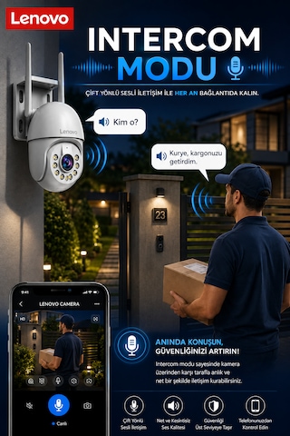 Lenovo 5mp Wifi Adaptörlü Dış Mekan Gece Görüşlü Karşılıklı Konuşma Özellikli Güvenlik Kamerası