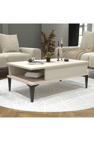 Marin Orta Sehpa , Sis Gri , Çizgi Desenli , Raflı