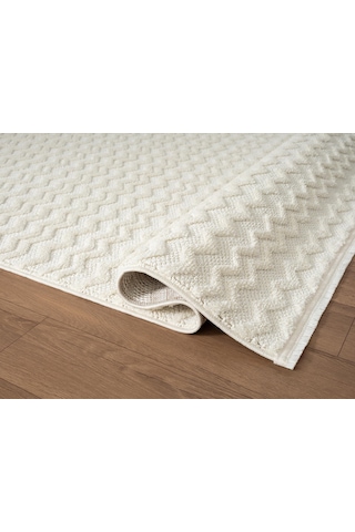 Wool Wl009a Beyaz Modern Desen Kabartmalı Doku Pamuk Tabanlı Kaymaz Halı-783 Beyaz