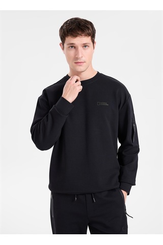 National Geographic N6wm-swt4150 Siyah Erkek Bisiklet Yaka Baskılı Relaxed Sweatshirt