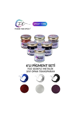 6'lı Epoksi Pigment Boya Seti / Epoksi Için/ 3 Adet Toz Sedefli - 3 Adet Sıvı Opak-transparan