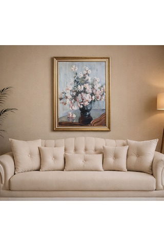 Vintage Gold Çerçeveli Dekoratif Tablo - Monet Kasımpatı Çiçekleri - 60x80 Cm