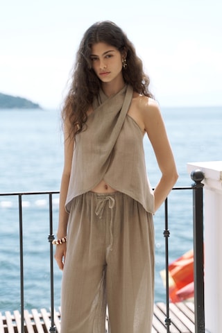 Mai Collection Mai Studios Co. Cadhas Boyundan Bağlamalı Haki Crop Pantolon Takım Haki