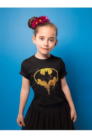 Sevbano Batman Kahraman Yarasa Baskılı Unisex Film Çocuk Tişört 1-12 Yaş Siyah