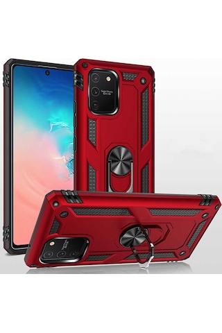 Samsung Galaxy Uyumlu S 10 Lite Kılıf Sert Silikon Yüzüklü Stand Özellikli Kapak