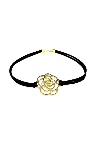 Siyah Süet Kadın Gül Choker Kolye Renkli