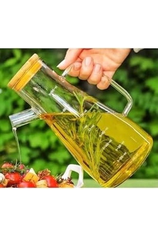 900 Ml Bambu Kapaklı Cam Yağdanlık Sirkelik Süt Saklama Su Sürahisi 0