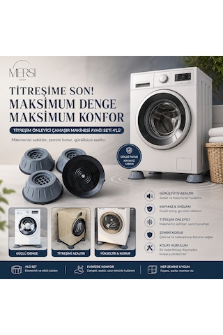 Titreşim Önleyici Çamaşır Makinesi Ayağı Seti 4 Lü Kaymaz Yükseltici Makine Altlığı Ve Dengeleyici Ped Gri