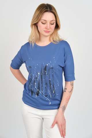 Sistas Kadın Bisiklet Yaka Desenli Yaka Ve Etek Ucu Parlak Şeritli Bluz 24244 Indigo Indigo