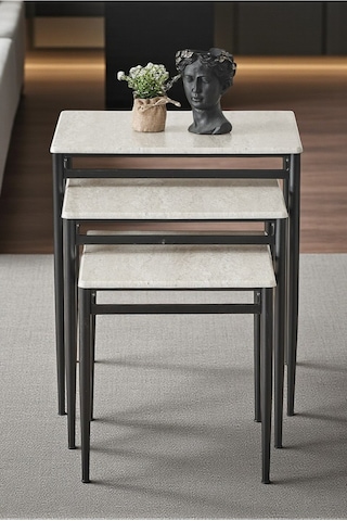 Diva Serisi 1. Sınıf Mebran Mdf 3 Lü Zigon Sehpa Takımı Siyah