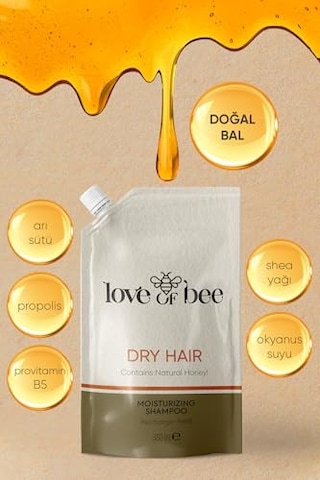 Love Of Bee Kuru Saçlar İçin Doğal Bal İçeren Yoğun Nemlendirici Premium Şampuan - Refill 360 Ml 3 Paketi