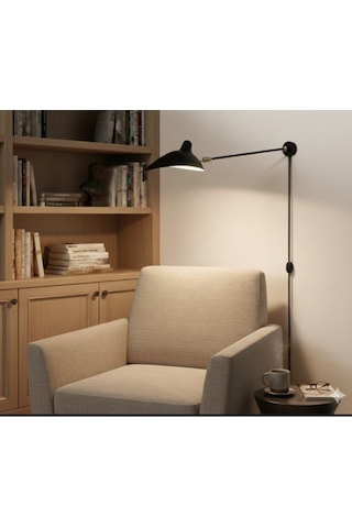 Mylights Modern Metal Siyah Duvar Aplik E27 Endüstriel Minimal Okuma Yatak Başı Raf Aplik Aç/kapa Anahtarlı Siyah