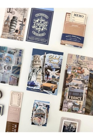 Vintage Global Travel Seyahat Temalı 154 Parça Dopdolu Journal Scrapbook Seti/defter/washi
