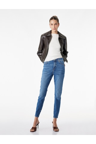 Koton Yüksek Bel Pamuklu Düğmeli Dar Paça Skinny Denim Pantolon - Skinny Push Up Fit Jean Orta İndigo 6sal40192md