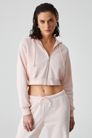 Grımelange ARUBA Kadın %100 Pamuk Uzun Kol Crop Pembe Sweatshirt