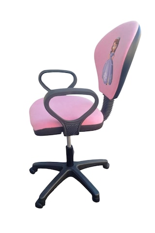 Prenses Baskılı Pembe Renk Çocuk Çalışma Sandalyesi Kız Çocuk Odası Ofis Koltuğu Döner Sandalye Pembe