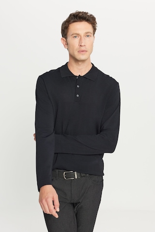 AC&Co / Altınyıldız Classics Erkek Sıyah Standart Fit Normal Kesim Polo Yaka Basic Triko Kazak SIYAH