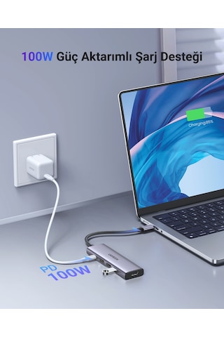 Ugreen Usb-c 4k/60hz Hdmı 3 Usb 3.0 100w Pd Güç Girişi Çoklayıcı Hub Adaptör, 15597