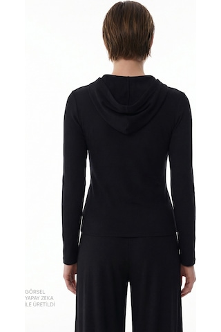 Penti Siyah Hooded Ribbed Modal Sweatshirt