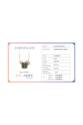 Created Tourmaline Taşlı Clarit Serisi 14 Ayar Sarı Altın Kolye