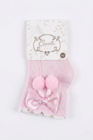 Cocole Socks Kız Çocuk Aksesuarlı Soket Çorabı Tekli Pamuklu Ponponlu Pembe Desenli