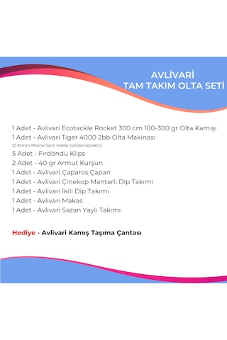 Avlivari Eco Tackle Rocket 300 Cm 100-300 Gr Olta Kamışı - Tiger 4000 Olta Makinası Tam Takım Kıyı Hobi Olta Seti-9838