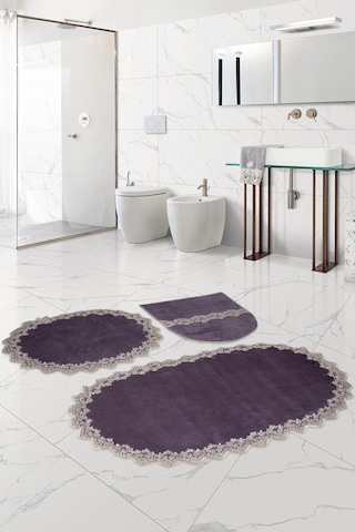 Bonny Home Venüs Gri 3'lü Dantelli Banyo Paspası Seti Çeyizlik Kl Gri