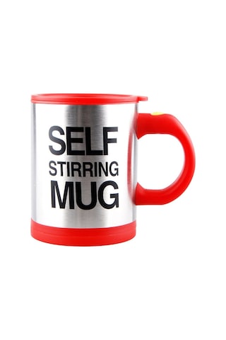 Kişiye Özel Kendini Karıştıran Mikser Kupa Termos Bardak Kırmızı - Self Stirring Mug Saydam