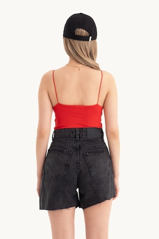Hiccup Askılı Crop Basic Kısa Bluz Kırmızı