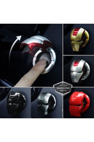 ŞüsCarOto Start Stop Tuşu Kapağı Iron Man Metal Tuş Koruyucu Dekoratif Özel Çinko Alaşım Krom (00)