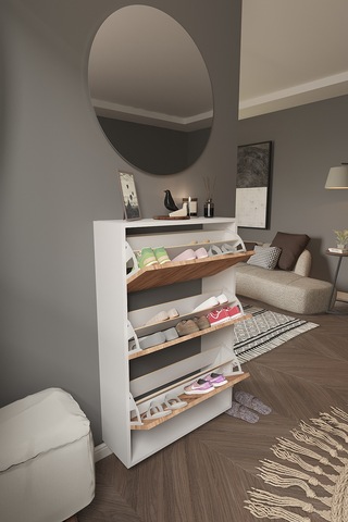 Dekorfim DF08101KAC Ayakkabılık Raflı Ayakkabılık 3 Bölmeli Kapaklı Ayakkabılık