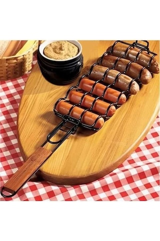 Pazly Paslanmaz Çelik Sosis Izgara Seti, Taşınabilir Pratik Mangal Aparatı, 48.5x9cm Siyah Siyah