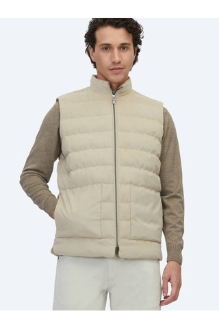 Bej Regular Fit Dik Yaka Casual Dokuma Spor Yelek Bej