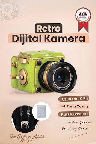 Vintage Dijital Kamera Selfie Video Vlog Kamerası Fotoğraf Makinesi Cmr48 Açık Yeşil