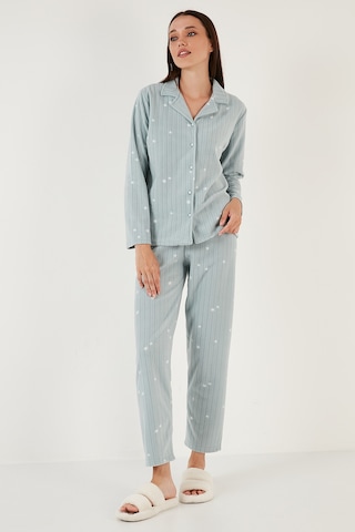 Lela Regular Fit Gömlek Yaka Önden Düğmeli Polar Bayan Pijama Takımı 6571009W4 Mint